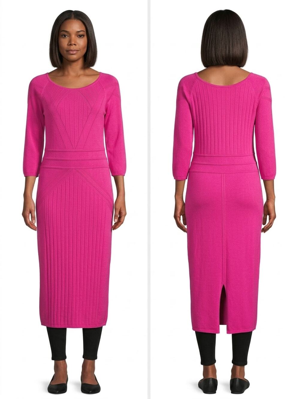Gabrielle Union Pink Knit Scoop Neck Midi Sweater Dress Women Size L